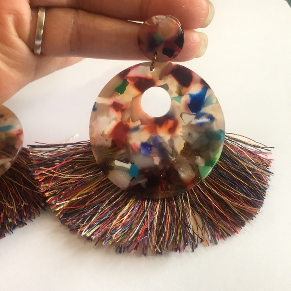 Colorful Lucite Fringe Earrings - Picture 3 of 7